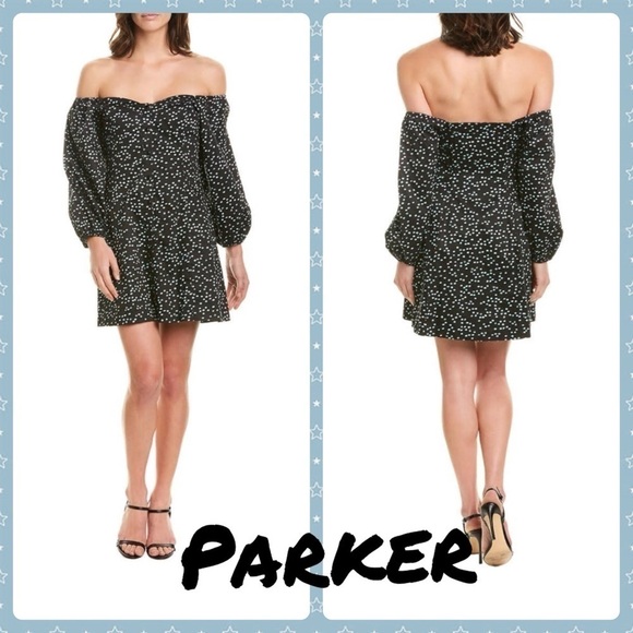 Parker Black Off-Shoulder Puff Sleeve Dress | Size 00 | NWT - Picture 1 of 13